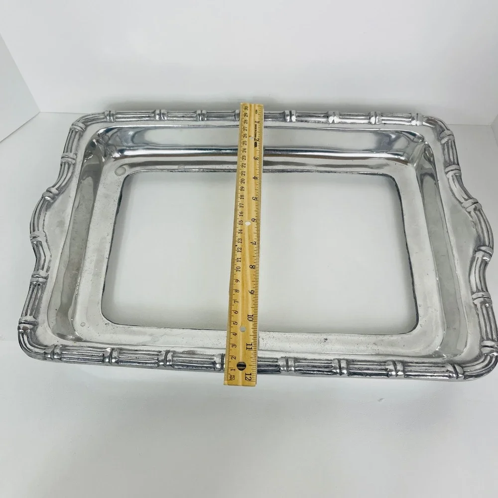 Unbranded Casserole Dish Holder Silver Bamboo Trim Rectangular Pewter Good